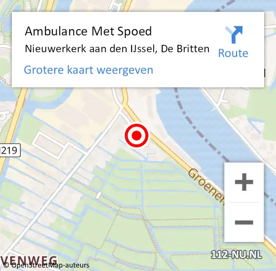 Locatie op kaart van de 112 melding: Ambulance Met Spoed Naar Nieuwerkerk aan den IJssel, De Britten op 16 maart 2016 10:58