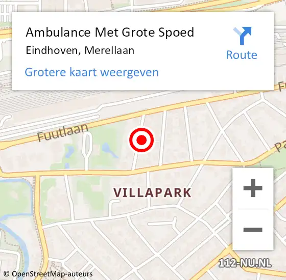 Locatie op kaart van de 112 melding: Ambulance Met Grote Spoed Naar Eindhoven, Merellaan op 16 maart 2016 11:34