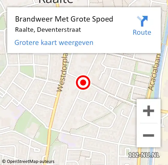 Locatie op kaart van de 112 melding: Brandweer Met Grote Spoed Naar Raalte, Deventerstraat op 16 maart 2016 11:49