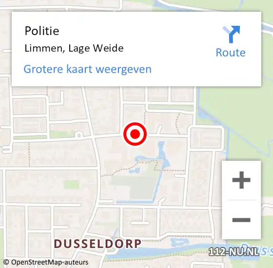 Locatie op kaart van de 112 melding: Politie Limmen, Lage Weide op 16 maart 2016 11:56
