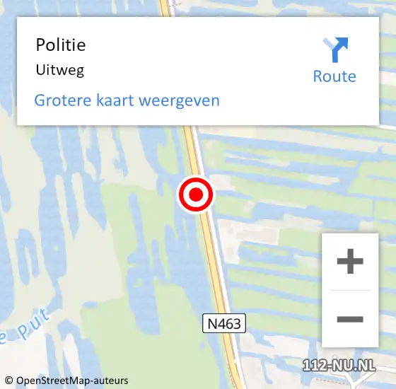 Locatie op kaart van de 112 melding: Politie Uitweg op 16 maart 2016 14:02