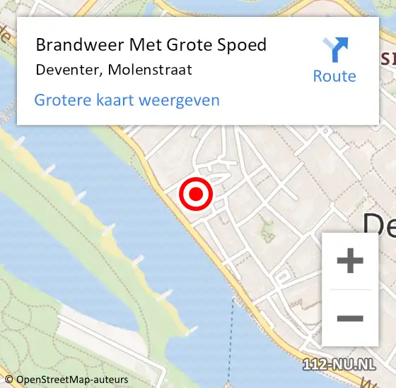 Locatie op kaart van de 112 melding: Brandweer Met Grote Spoed Naar Deventer, Molenstraat op 16 maart 2016 14:58