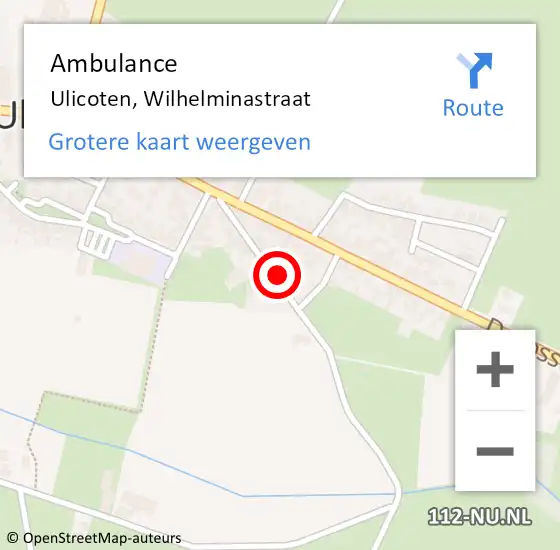 Locatie op kaart van de 112 melding: Ambulance Ulicoten, Wilhelminastraat op 16 maart 2016 15:31