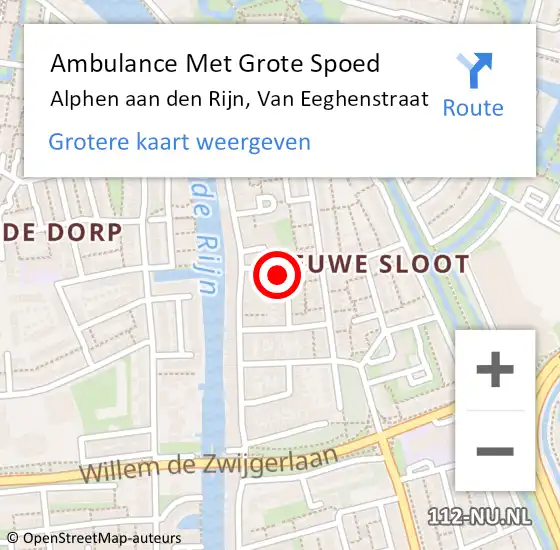 Locatie op kaart van de 112 melding: Ambulance Met Grote Spoed Naar Alphen aan den Rijn, Van Eeghenstraat op 16 maart 2016 17:41