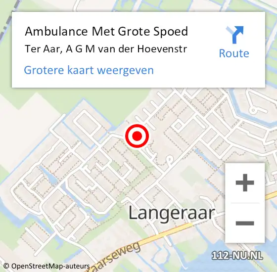 Locatie op kaart van de 112 melding: Ambulance Met Grote Spoed Naar Ter Aar, A G M van der Hoevenstr op 16 maart 2016 18:54