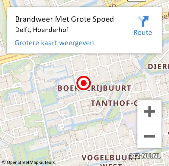 Locatie op kaart van de 112 melding: Brandweer Met Grote Spoed Naar Delft, Hoenderhof op 15 september 2013 13:04