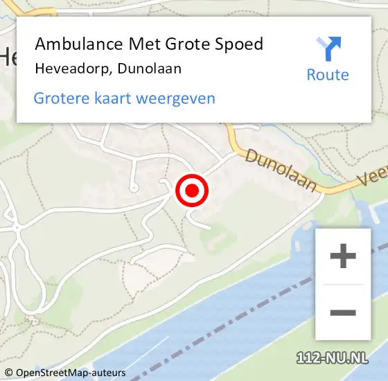 Locatie op kaart van de 112 melding: Ambulance Met Grote Spoed Naar Heveadorp, Dunolaan op 16 maart 2016 19:48