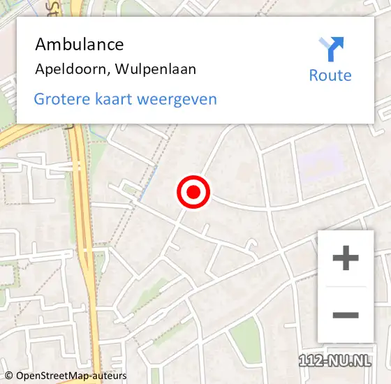 Locatie op kaart van de 112 melding: Ambulance Apeldoorn, Wulpenlaan op 16 maart 2016 19:53