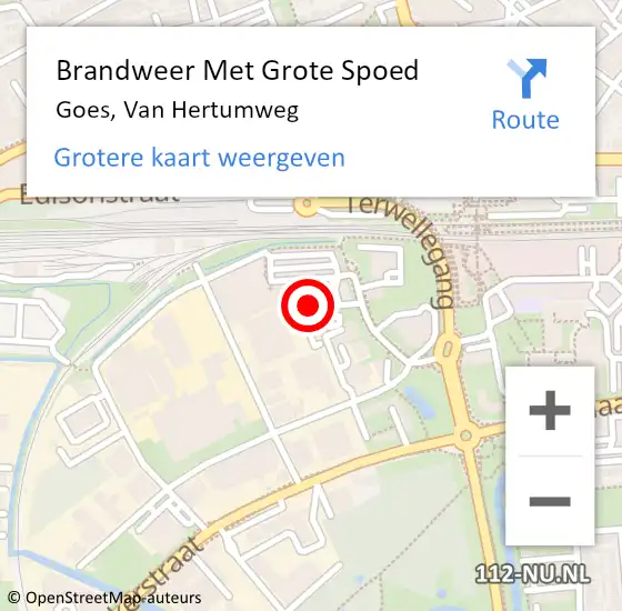 Locatie op kaart van de 112 melding: Brandweer Met Grote Spoed Naar Goes, Van Hertumweg op 16 maart 2016 20:20