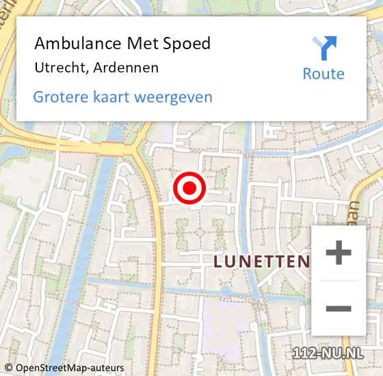 Locatie op kaart van de 112 melding: Ambulance Met Spoed Naar Utrecht, Ardennen op 16 maart 2016 22:48