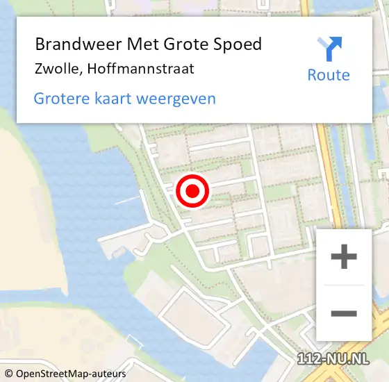 Locatie op kaart van de 112 melding: Brandweer Met Grote Spoed Naar Zwolle, Hoffmannstraat op 16 maart 2016 23:15