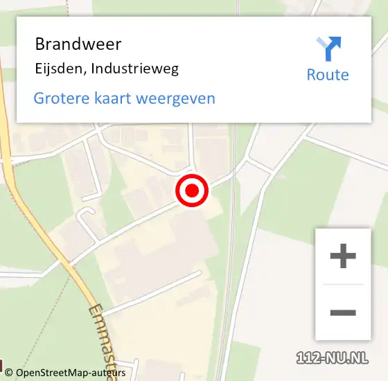 Locatie op kaart van de 112 melding: Brandweer Eijsden, Industrieweg op 9 december 2013 09:02