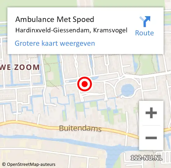 Locatie op kaart van de 112 melding: Ambulance Met Spoed Naar Hardinxveld-Giessendam, Kramsvogel op 17 maart 2016 07:49