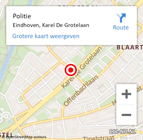 Locatie op kaart van de 112 melding: Politie Eindhoven, Karel D. Grotelaan op 17 maart 2016 08:31
