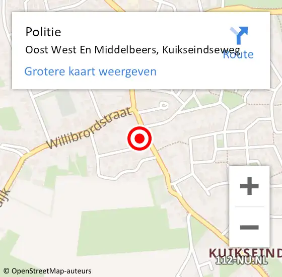 Locatie op kaart van de 112 melding: Politie Oost West En Middelbeers, Kuikseindseweg op 17 maart 2016 08:33