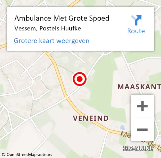 Locatie op kaart van de 112 melding: Ambulance Met Grote Spoed Naar Vessem, Postels Huufke op 17 maart 2016 09:24