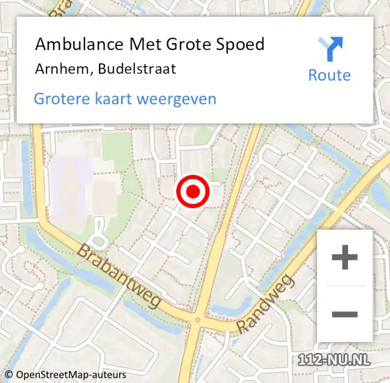 Locatie op kaart van de 112 melding: Ambulance Met Grote Spoed Naar Arnhem, Budelstraat op 17 maart 2016 10:07