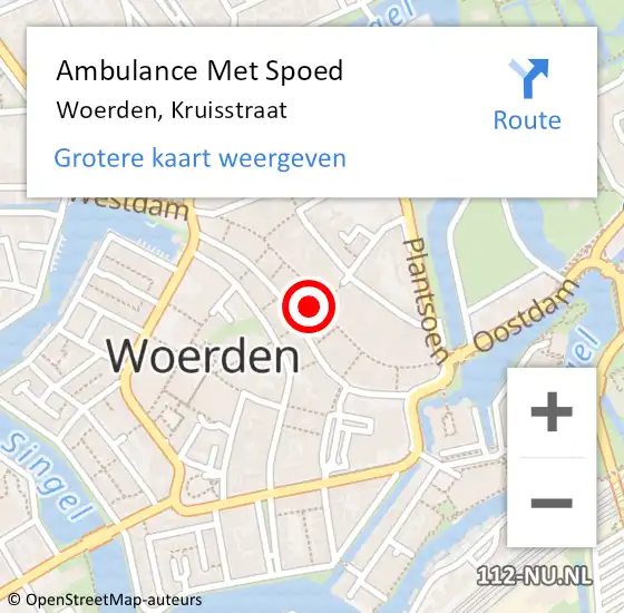 Locatie op kaart van de 112 melding: Ambulance Met Spoed Naar Woerden, Kruisstraat op 17 maart 2016 10:15