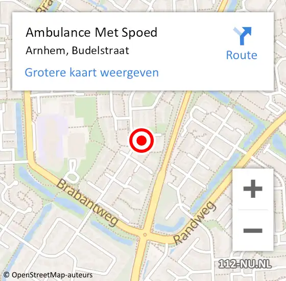 Locatie op kaart van de 112 melding: Ambulance Met Spoed Naar Arnhem, Budelstraat op 17 maart 2016 10:33