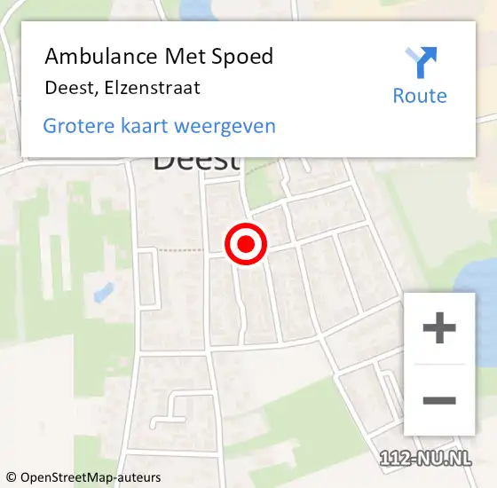 Locatie op kaart van de 112 melding: Ambulance Met Spoed Naar Deest, Elzenstraat op 17 maart 2016 12:23