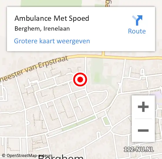 Locatie op kaart van de 112 melding: Ambulance Met Spoed Naar Berghem, Irenelaan op 17 maart 2016 12:24