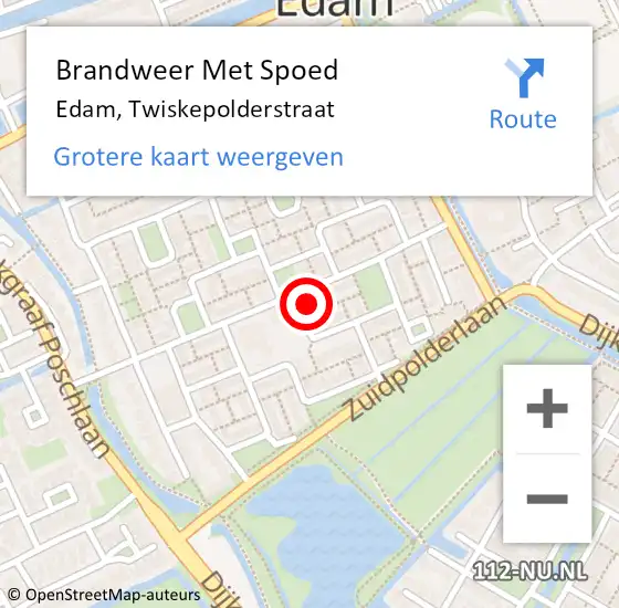 Locatie op kaart van de 112 melding: Brandweer Met Spoed Naar Edam, Twiskepolderstraat op 17 maart 2016 12:32