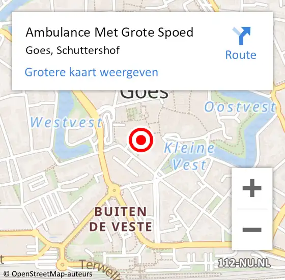 Locatie op kaart van de 112 melding: Ambulance Met Grote Spoed Naar Goes, Schuttershof op 17 maart 2016 14:31