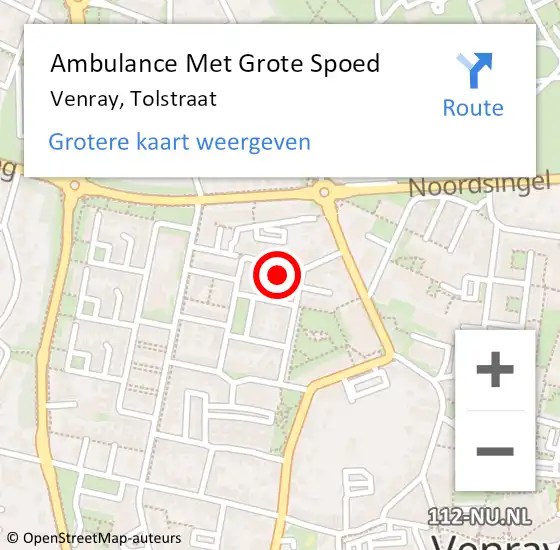 Locatie op kaart van de 112 melding: Ambulance Met Grote Spoed Naar Venray, Tolstraat op 17 maart 2016 15:36