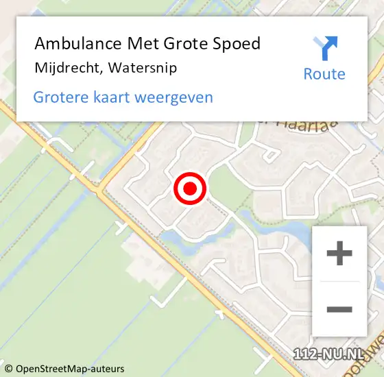 Locatie op kaart van de 112 melding: Ambulance Met Grote Spoed Naar Mijdrecht, Watersnip op 17 maart 2016 16:20