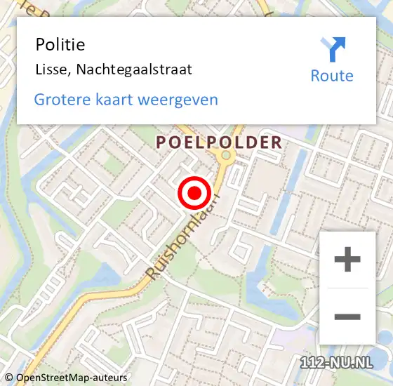 Locatie op kaart van de 112 melding: Politie Lisse, Nachtegaalstraat op 17 maart 2016 17:43