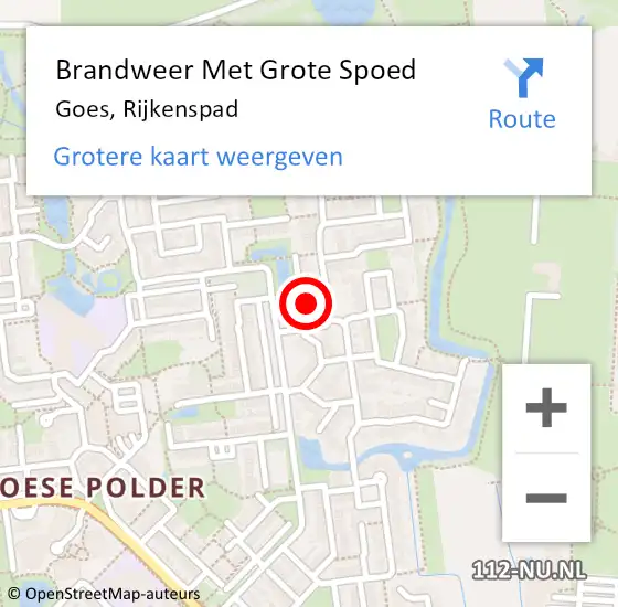 Locatie op kaart van de 112 melding: Brandweer Met Grote Spoed Naar Goes, Rijkenspad op 17 maart 2016 18:24