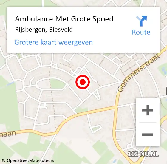 Locatie op kaart van de 112 melding: Ambulance Met Grote Spoed Naar Rijsbergen, Biesveld op 17 maart 2016 18:59