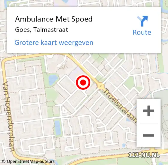 Locatie op kaart van de 112 melding: Ambulance Met Spoed Naar Goes, Talmastraat op 17 maart 2016 21:36