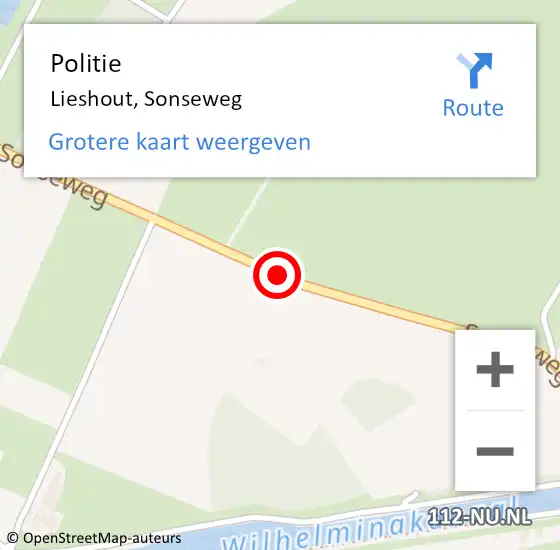 Locatie op kaart van de 112 melding: Politie Lieshout, Sonseweg op 17 maart 2016 22:28