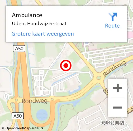 Locatie op kaart van de 112 melding: Ambulance Uden, Handwijzerstraat op 17 maart 2016 23:06