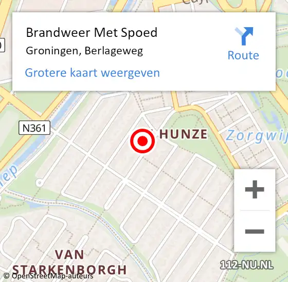 Locatie op kaart van de 112 melding: Brandweer Met Spoed Naar Groningen, Berlageweg op 17 maart 2016 23:13