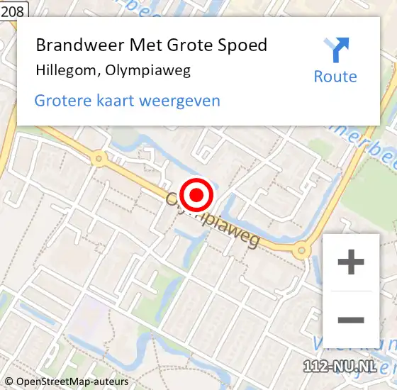 Locatie op kaart van de 112 melding: Brandweer Met Grote Spoed Naar Hillegom, Olympiaweg op 17 maart 2016 23:24