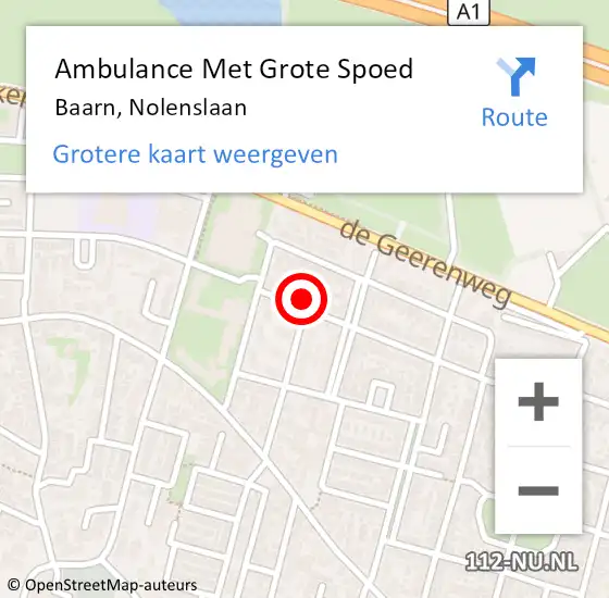 Locatie op kaart van de 112 melding: Ambulance Met Grote Spoed Naar Baarn, Nolenslaan op 18 maart 2016 10:44