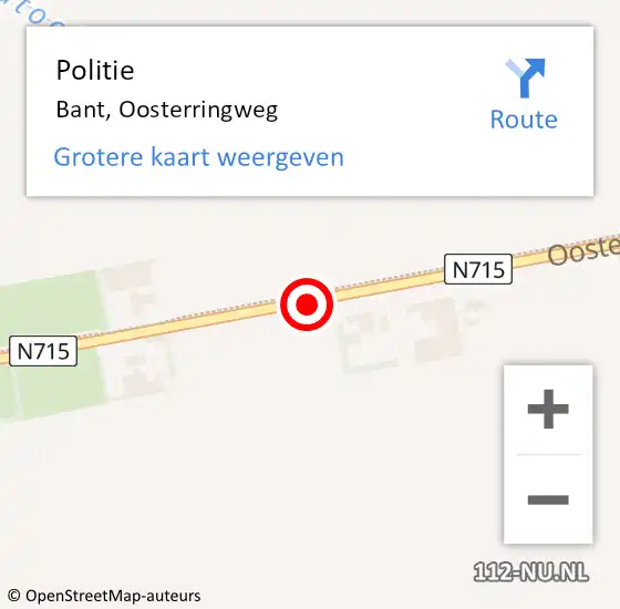 Locatie op kaart van de 112 melding: Politie Bant, Oosterringweg op 18 maart 2016 10:47