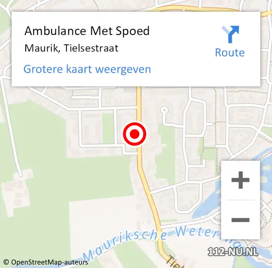 Locatie op kaart van de 112 melding: Ambulance Met Spoed Naar Maurik, Tielsestraat op 18 maart 2016 11:32