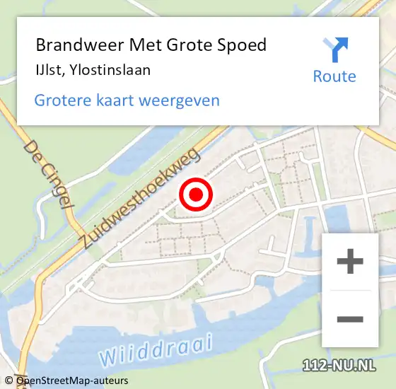 Locatie op kaart van de 112 melding: Brandweer Met Grote Spoed Naar IJlst, Ylostinslaan op 18 maart 2016 12:11