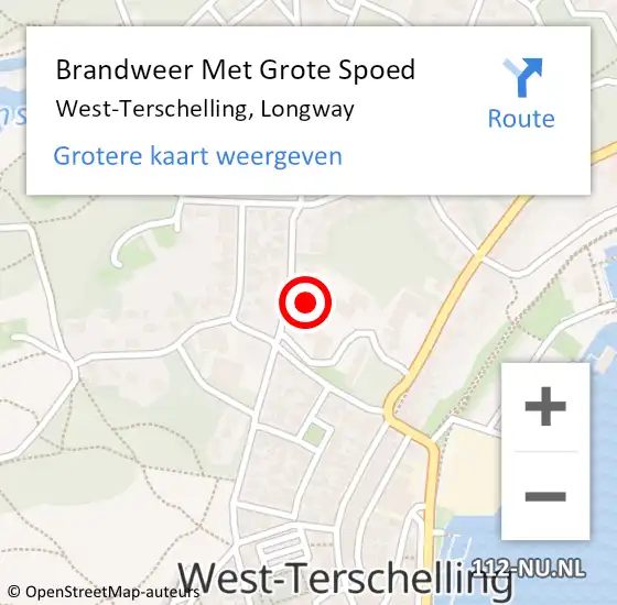 Locatie op kaart van de 112 melding: Brandweer Met Grote Spoed Naar West-Terschelling, Longway op 18 maart 2016 12:29