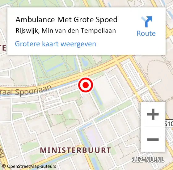 Locatie op kaart van de 112 melding: Ambulance Met Grote Spoed Naar Rijswijk, Min van den Tempellaan op 18 maart 2016 12:44