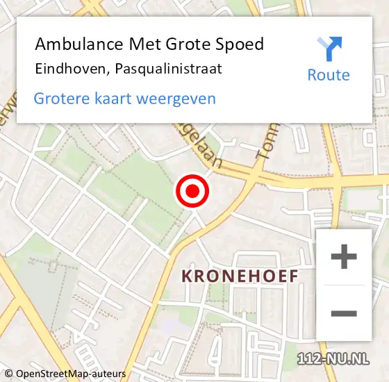 Locatie op kaart van de 112 melding: Ambulance Met Grote Spoed Naar Eindhoven, Pasqualinistraat op 18 maart 2016 14:46