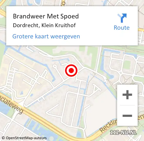 Locatie op kaart van de 112 melding: Brandweer Met Spoed Naar Dordrecht, Klein Kruithof op 18 maart 2016 14:51