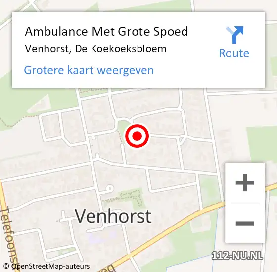 Locatie op kaart van de 112 melding: Ambulance Met Grote Spoed Naar Venhorst, De Koekoeksbloem op 18 maart 2016 17:07