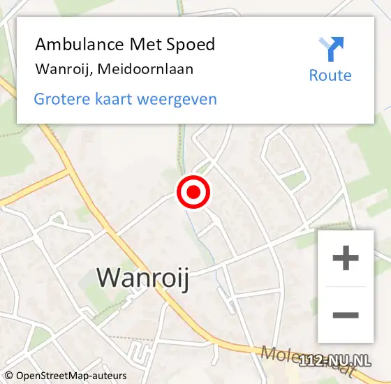 Locatie op kaart van de 112 melding: Ambulance Met Spoed Naar Wanroij, Meidoornlaan op 18 maart 2016 18:40