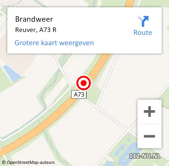 Locatie op kaart van de 112 melding: Brandweer Reuver, A73 R op 18 maart 2016 22:33