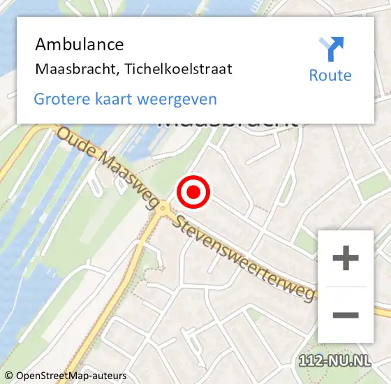 Locatie op kaart van de 112 melding: Ambulance Maasbracht, Tichelkoelstraat op 19 maart 2016 01:18