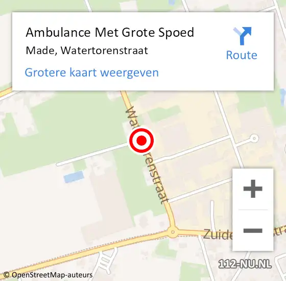 Locatie op kaart van de 112 melding: Ambulance Met Grote Spoed Naar Made, Watertorenstraat op 19 maart 2016 02:30